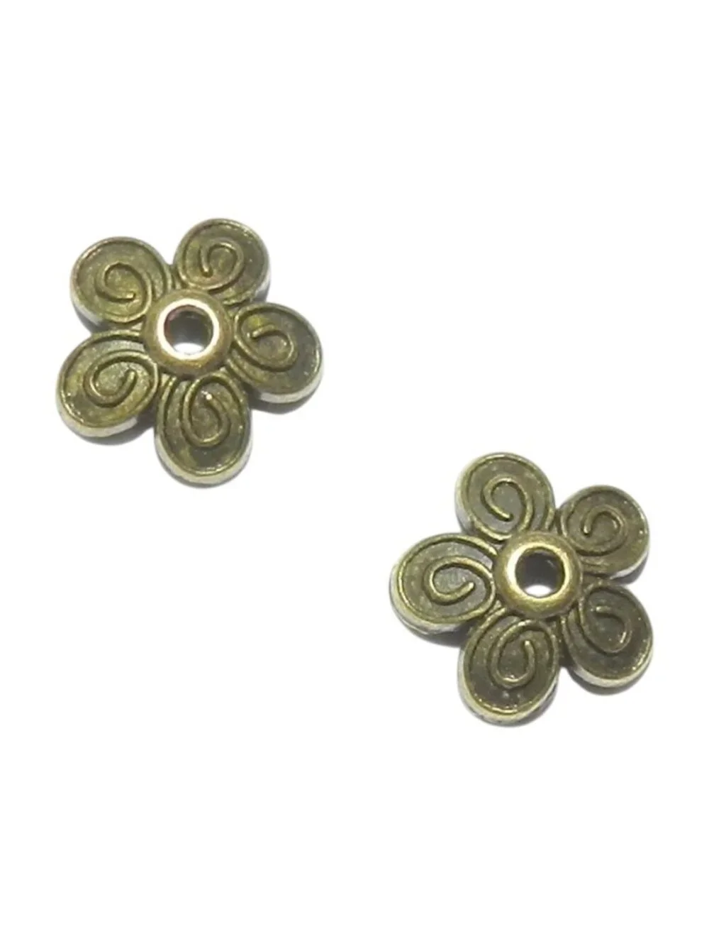 M939 Antiqued Bronze 10mm Round 5-Petal Scalloped Flower Bead Caps 24pc